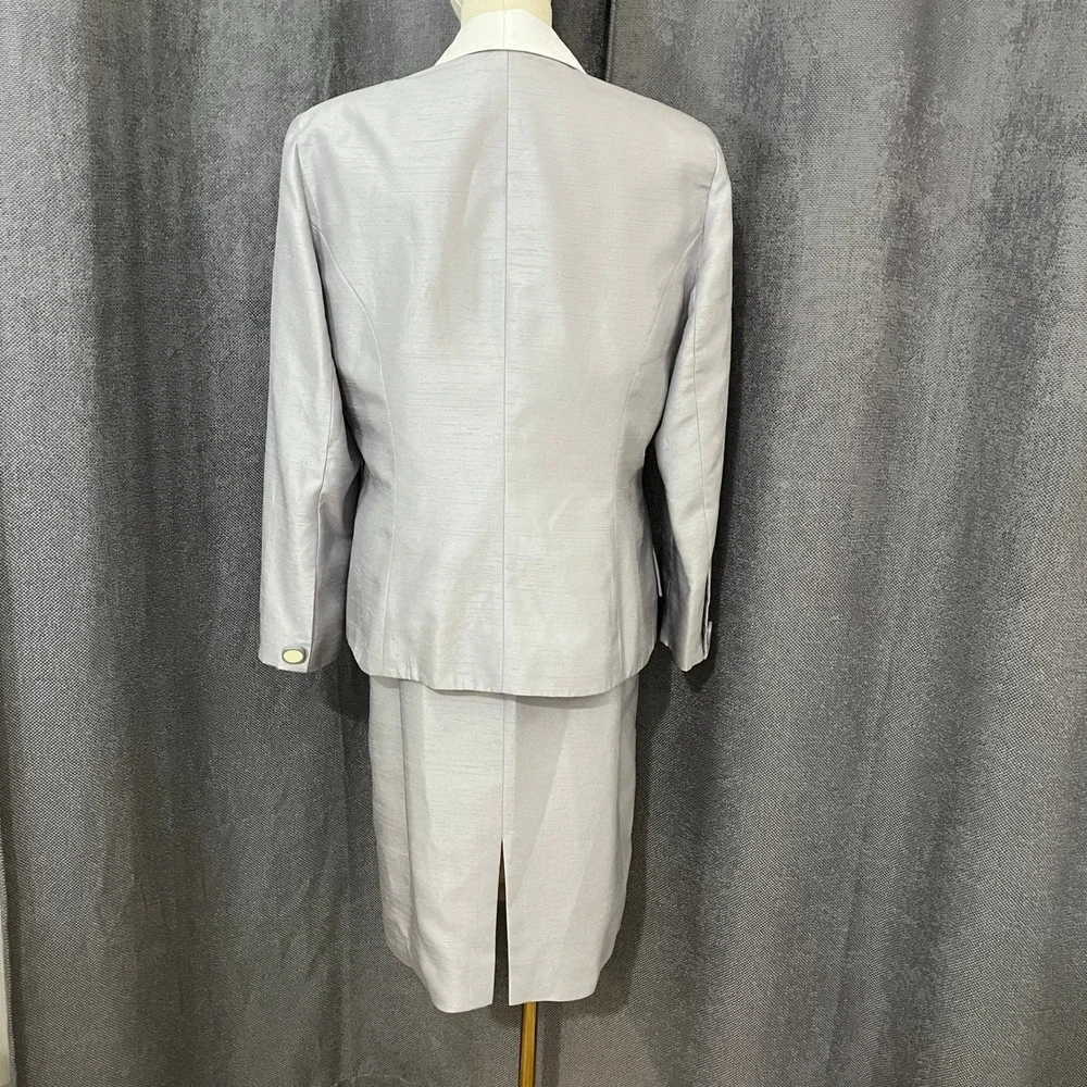 Karon Lorrance Women's Sz 10 Silver 3PC Skirt Suit‎ Set 80s Chic Mother of Bride